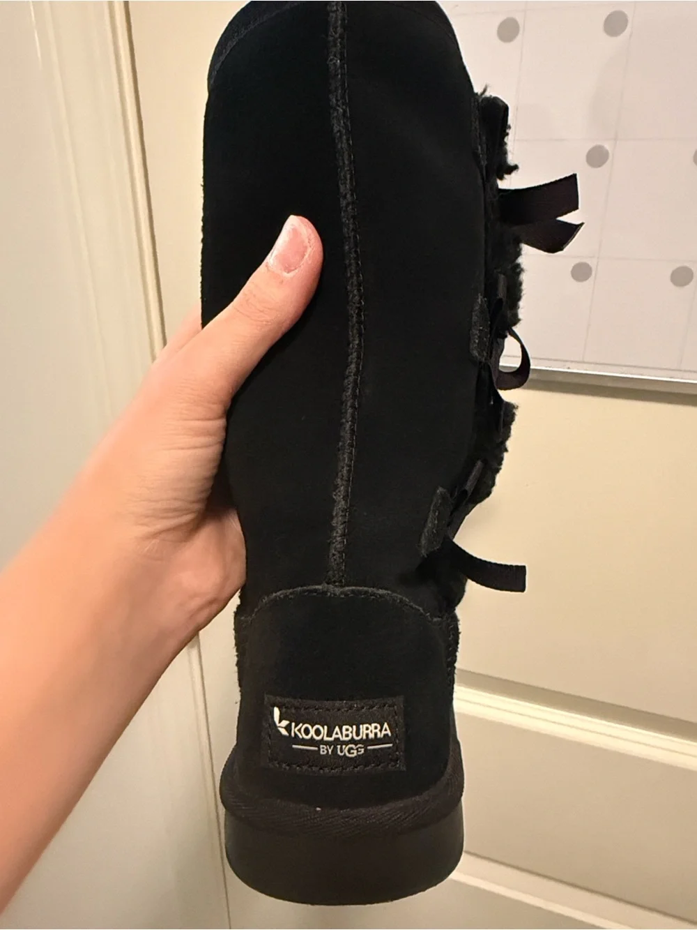 Koolaburra Kids Black Suede Bow-Trim Mid-Calf Boots